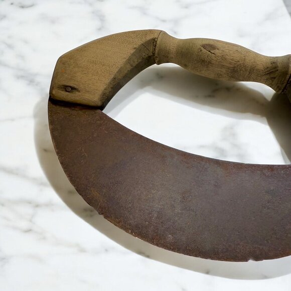 Antique Chopping Ulu Kitchen Knife , Hand Forged, Curved, Half Moon Blade - Picture 8 of 12